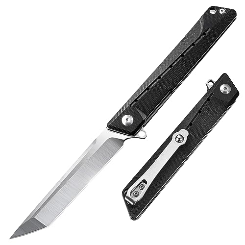 edcfans Pocket Folding Knife with G10 Handle, Ball Bearing Pivot D2 Steel Tanto Pocket Knife with Locking Liner and Pocket Clip for Everyday Carry, Camping Hunting gifts for Men, Dad