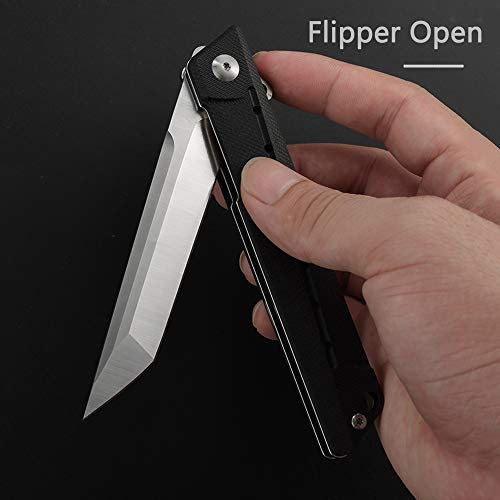 edcfans Pocket Folding Knife with G10 Handle, Ball Bearing Pivot D2 Steel Tanto Pocket Knife with Locking Liner and Pocket Clip for Everyday Carry, Camping Hunting gifts for Men, Dad