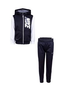 nike boy`s dry fit therma zip hoodie & sweatpants 2 piece set (white(86g933-w1x)/black, 6 little kids)