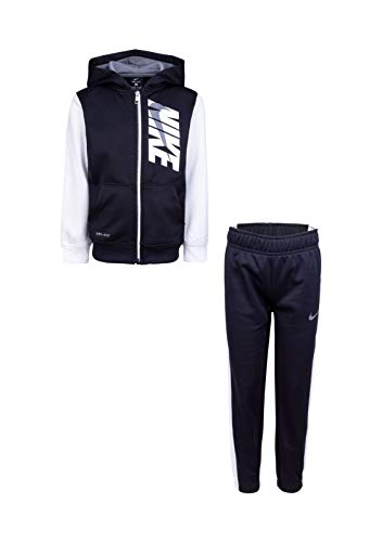 Nike Boy`s Dry Fit Therma Zip Hoodie & Sweatpants 2 Piece Set (White(86G933-W1X)/Black, 6 Little Kids)