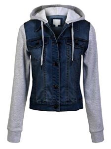 design by olivia women's classic casual hooded denim jacket dark denim 2xl