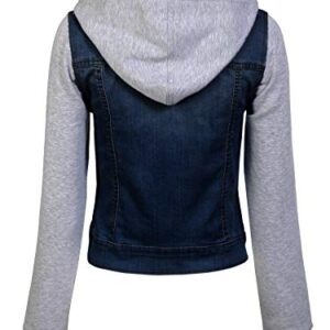 Design by Olivia Women's Classic Casual Hooded Denim Jacket Dark Denim 2XL