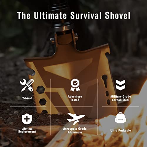 Sahara Sailor Axe, 24-in-1 Survival Gear Equipment High Carbon Steel Camping Shovel with Hatchet and 4 Thicken Extent Handles, Storage Bag Included