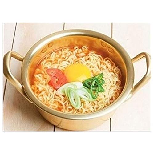 Jovely Korean Traditional Instant Ramen Small Hot Pot Set, 6.3" Aluminum Noodle Hot Pot(16cm, 1 Quart) with Lid, Silicone Hot Pot Holder, Premium Melamine Ramen Bowl, Chopsticks and Spoon Pack