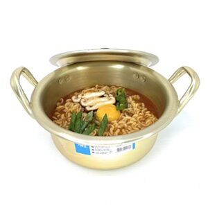 Jovely Korean Traditional Instant Ramen Small Hot Pot Set, 6.3" Aluminum Noodle Hot Pot(16cm, 1 Quart) with Lid, Silicone Hot Pot Holder, Premium Melamine Ramen Bowl, Chopsticks and Spoon Pack