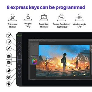 HUION Kamvas 12 Graphics Drawing Tablet with Screen Full-Laminated Battery-Free Stylus Tilt 8192 Levels Pressure 8 Express Keys, 11.6 inches Pen Display Support Android, Window, Mac, Linux, Black