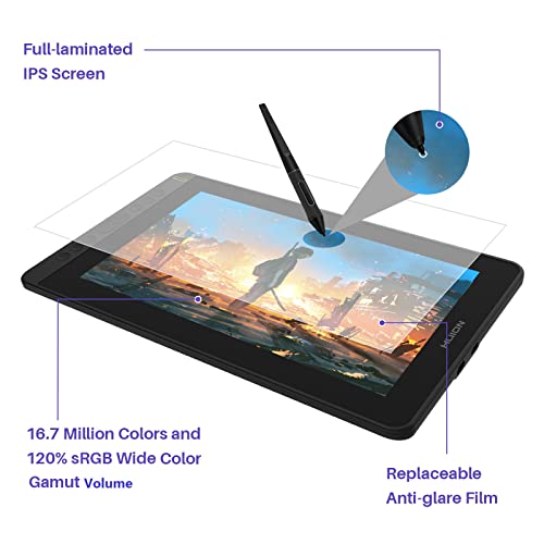 HUION Kamvas 12 Graphics Drawing Tablet with Screen Full-Laminated Battery-Free Stylus Tilt 8192 Levels Pressure 8 Express Keys, 11.6 inches Pen Display Support Android, Window, Mac, Linux, Black