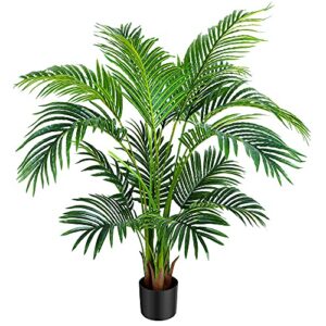 worth garden 4ft artificial areca palm plant, fake cane palm silk tree indoor outdoor, dypsis lutescens, 47in realistic faux silk plants for office decoration, pot & 20g dried green moss included