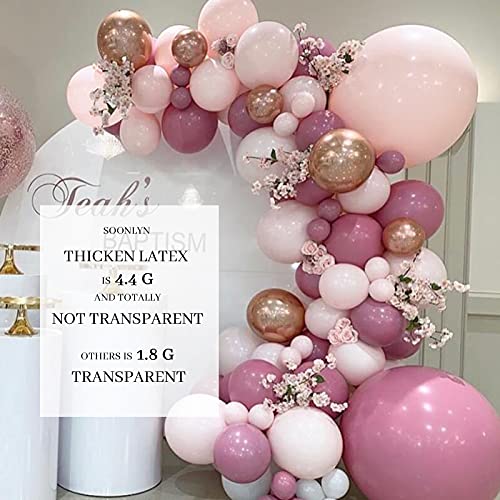 Soonlyn Pink Balloons Garland 135 Pcs Double Stuffed Balloons, Dusty Rose Gold Metallic Confetti Latex Balloons Arch Kit for Baby Shower Decorations for Girl Birthday Party, Bridal Shower, Wedding