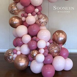 Soonlyn Pink Balloons Garland 135 Pcs Double Stuffed Balloons, Dusty Rose Gold Metallic Confetti Latex Balloons Arch Kit for Baby Shower Decorations for Girl Birthday Party, Bridal Shower, Wedding