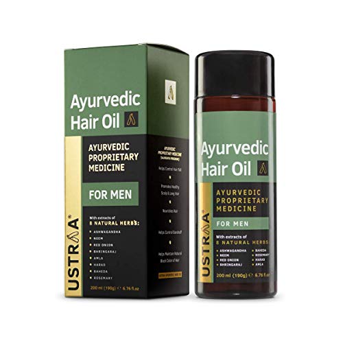 Ustraa Ayurvedic Hair Oil 6.76 Fl Oz - Ayurvedic Proprietary Medicine - for Hair - with 8 Natural Herb extracts, Controls hair loss, Fights Dandruff, Ayurvedic Nourishment for Hair, No Parabens, No Silicone, No Mineral Oil