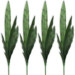 bird fiy artificial snake plants 30" faux agave fake sansevieria artificial silk plant for home garden office store decoration 4 pcs (green)