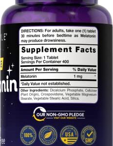 Carlyle Melatonin 1 mg | 400 Low Dose Tablets | Drug Free Aid | Vegetarian, Non-GMO, Gluten Free