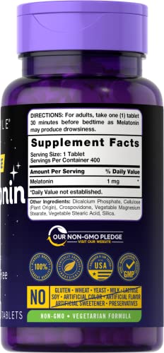 Carlyle Melatonin 1 mg | 400 Low Dose Tablets | Drug Free Aid | Vegetarian, Non-GMO, Gluten Free