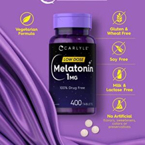 Carlyle Melatonin 1 mg | 400 Low Dose Tablets | Drug Free Aid | Vegetarian, Non-GMO, Gluten Free