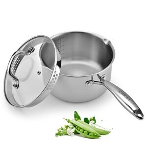 stainless steel saucepan with glass lid, 4 quart multipurpose sauce pan, sauce pot - for easy pour with ergonomic handle