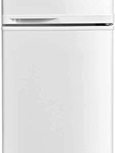 Moccha 3.4cu ft. Compact Refrigerator, Fridge Freezer w/Double Doors, 7 Levels Thermostat, Quiet Mini Fridge for Kitchen, Dorm, Apartment, Bar, Office (White)