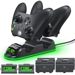 oivo xsx controller charger station with 2 packs 3360mwh rechargeable battery for xbox series x/s/one/elite/core controller, charging dock with 4 packs covers