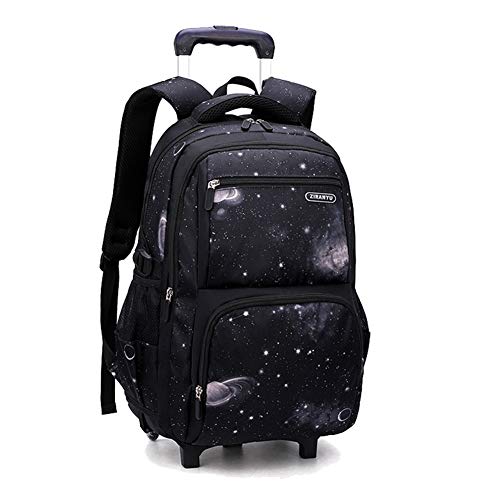 MITOWERMI Boys Rolling Backpacks Kids'Luggage Wheeled Backpack for School Kids Trolley Bags Space-Galaxy Durable Roller Bookbag on 2 Wheels