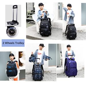 MITOWERMI Boys Rolling Backpacks Kids'Luggage Wheeled Backpack for School Kids Trolley Bags Space-Galaxy Durable Roller Bookbag on 2 Wheels