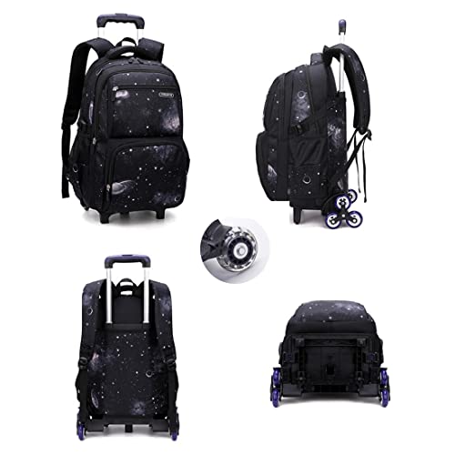 MITOWERMI Boys Rolling Backpacks Kids'Luggage Wheeled Backpack for School Kids Trolley Bags Space-Galaxy Durable Roller Bookbag on 2 Wheels