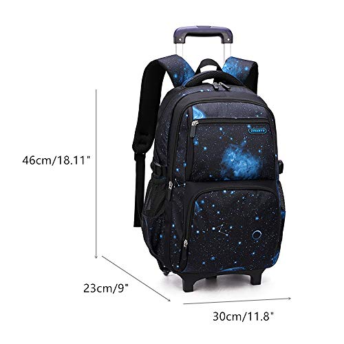 MITOWERMI Boys Rolling Backpacks Kids'Luggage Wheeled Backpack for School Kids Trolley Bags Space-Galaxy Durable Roller Bookbag on 2 Wheels