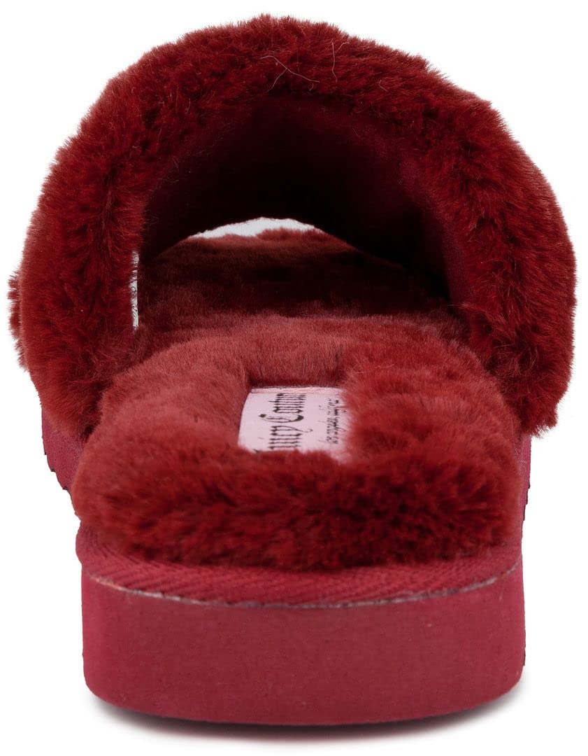 Juicy Couture Women's Slide Sandals With Faux Fur Slipper Sandals, Furry Slides, Womens Slip On Slippers-Halo-Burgundy-6