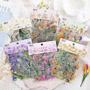 maxleaf 240pcs vintage plants flowers daisy pet transparent stickers for decoration planners scrapbook laptops (dark flower)