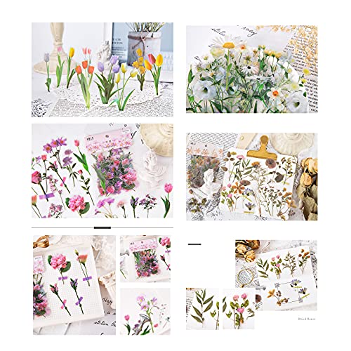 MAXLEAF 240PCS Vintage Plants Flowers Daisy PET Transparent Stickers for Decoration Planners Scrapbook Laptops (Dark Flower)