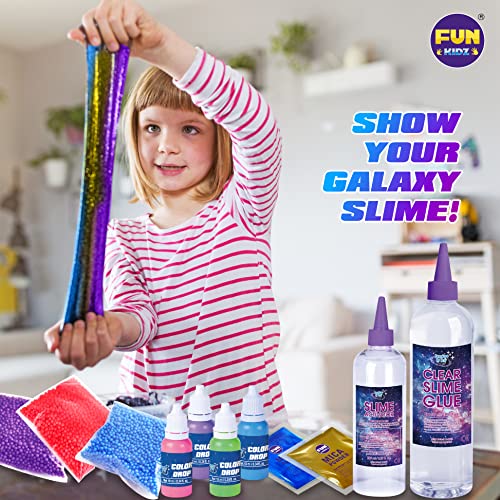 Toy Galaxy Slime Kit for Boys Girls 10-12, FunKidz Ultimate Fluffy Slime Making Kit for Kids Ages 8-10 D.I.Y. Glow, Galactic, Fun Slime Gifts