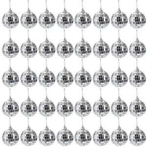 suwimut 40 pack mirror disco ball, 2 inch silver hanging disco light mirror ball with attached string for party wedding home decoration, stage props, christmas xmas tree ornament