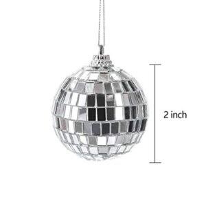 Suwimut 40 Pack Mirror Disco Ball, 2 Inch Silver Hanging Disco Light Mirror Ball with Attached String for Party Wedding Home Decoration, Stage Props, Christmas Xmas Tree Ornament