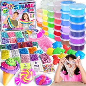 33 cups jumbo slime kit for girls and boys, funkidz premade ultimate slime pack to diy big fluffy slime making kits super party favors gift toys for kids
