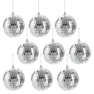 suwimut 9 pieces mirror disco ball, 4 inches silver hanging disco ball with attached string for reflect light, party favor, home bands decorations, stage props