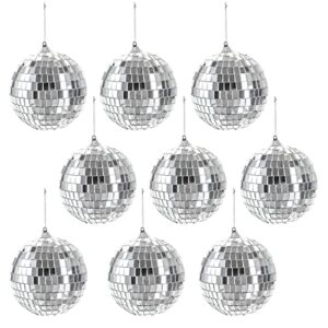 Suwimut 9 Pieces Mirror Disco Ball, 4 Inches Silver Hanging Disco Ball With Attached String for Reflect Light, Party Favor, Home Bands Decorations, Stage Props