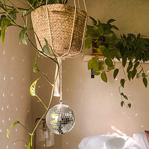 Suwimut 9 Pieces Mirror Disco Ball, 4 Inches Silver Hanging Disco Ball With Attached String for Reflect Light, Party Favor, Home Bands Decorations, Stage Props