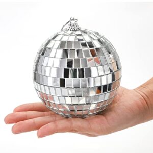 Suwimut 9 Pieces Mirror Disco Ball, 4 Inches Silver Hanging Disco Ball With Attached String for Reflect Light, Party Favor, Home Bands Decorations, Stage Props