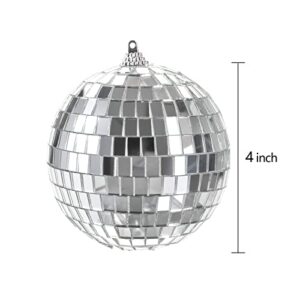 Suwimut 9 Pieces Mirror Disco Ball, 4 Inches Silver Hanging Disco Ball With Attached String for Reflect Light, Party Favor, Home Bands Decorations, Stage Props