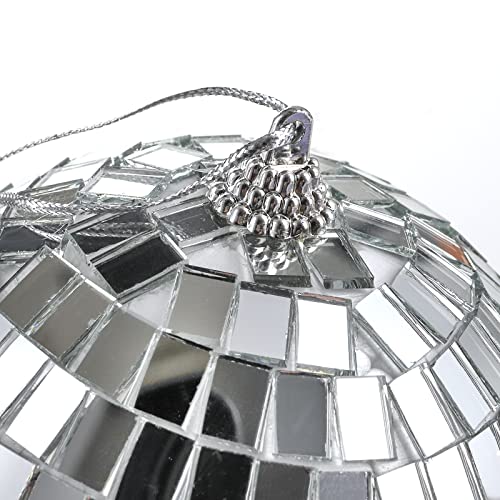 Suwimut 9 Pieces Mirror Disco Ball, 4 Inches Silver Hanging Disco Ball With Attached String for Reflect Light, Party Favor, Home Bands Decorations, Stage Props