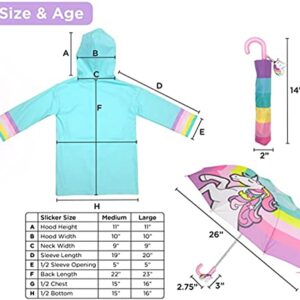 Girls Rain Jacket & Kids Umbrella Set - Toddler Umbrellas for Rain - Kids Raincoat for Boys and Girls Rain Coat for 5-7 (Unicorn Design)