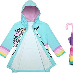 Girls Rain Jacket & Kids Umbrella Set - Toddler Umbrellas for Rain - Kids Raincoat for Boys and Girls Rain Coat for 5-7 (Unicorn Design)