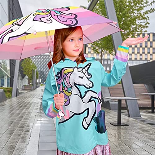 Girls Rain Jacket & Kids Umbrella Set - Toddler Umbrellas for Rain - Kids Raincoat for Boys and Girls Rain Coat for 5-7 (Unicorn Design)