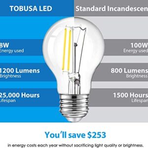 TOBUSA LED A19 Dimmable Light Bulbs 100W Equivalent, Vintage E26 Edison Bulbs 8W 1200LM, 5000K Daylight White, Clear Antique LED Filament Bulb for Home, Bathroom, 6-Pack