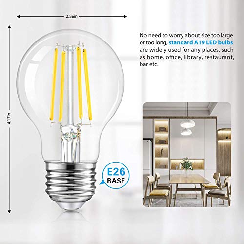 TOBUSA LED A19 Dimmable Light Bulbs 100W Equivalent, Vintage E26 Edison Bulbs 8W 1200LM, 5000K Daylight White, Clear Antique LED Filament Bulb for Home, Bathroom, 6-Pack