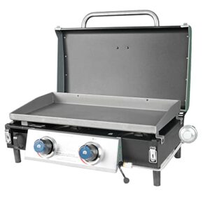 razor griddle ggt2131m 25 inch outdoor 2 burner portable lp propane gas grill griddle with 318 sq in and top cover lid for bbq cooking, black (steel)