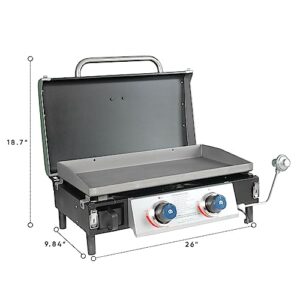 Razor Griddle GGT2131M 25 Inch Outdoor 2 Burner Portable LP Propane Gas Grill Griddle with 318 Sq In and Top Cover Lid for BBQ Cooking, Black (Steel)