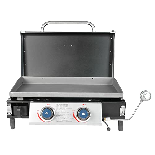 Razor Griddle GGT2131M 25 Inch Outdoor 2 Burner Portable LP Propane Gas Grill Griddle with 318 Sq In and Top Cover Lid for BBQ Cooking, Black (Steel)