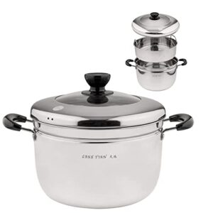 2 tier stainless steel steamer pot cookware pot & pan/saucepan cooking set with insert basket, great steamer for cooking food, tempered glass lid, dishwasher safe by lake tian (22cm/8.7in), 6qt