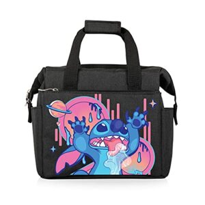 picnic time disney lilo & stitch drool on the go lunch bag, soft cooler lunch box, insulated lunch bag, (black)