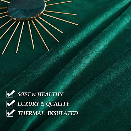 RYB HOME Green Velvet Curtains 108 inches - Extra Long Curtains for Sliding Glass Door Home Decor Room Darkening Curtains for Dinning Room Photography Backdrop, Emerald Green, 52 x 108, 2 Pcs